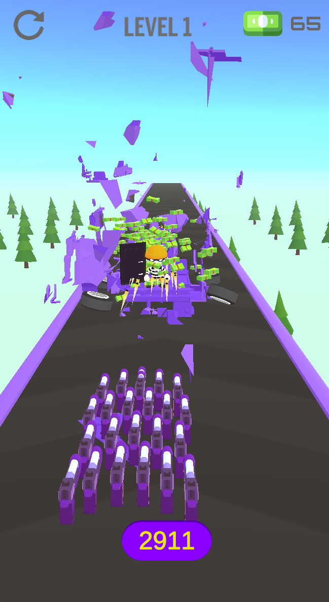 The final captured scene shows weapons firing at a vehicle as it breaks apart. Preserve your weapon group through the course for the finishing sequence.